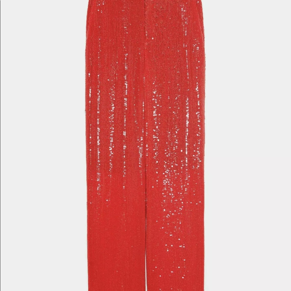 Zara sequin red pants small NWT - Picture 4 of 5